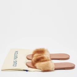 Louis Vuitton Brown Fur Lock It Flat Slides Size 38 