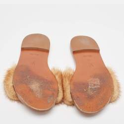 Louis Vuitton Brown Fur Lock It Flat Slides Size 38 
