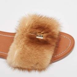 Louis Vuitton Brown Fur Lock It Flat Slides Size 38 