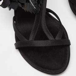 Louis Vuitton Black Satin and Patent Leather Flower Embellished Ankle Strap Sandals Size 38.5