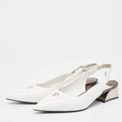 مملوكة مسبقًا Louis Vuitton White Brushed Leather Slingback Pumps Size 38
