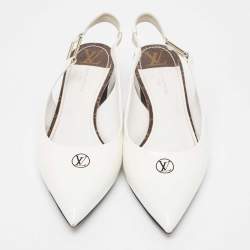 مملوكة مسبقًا Louis Vuitton White Brushed Leather Slingback Pumps Size 38