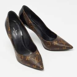 Pre Owned Louis Vuitton Brown/Black Monogram Canvas and Patent Cherie Pumps Size 37