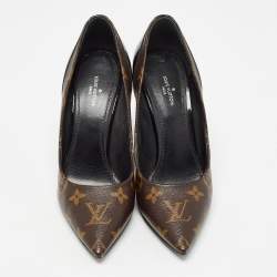 Pre Owned Louis Vuitton Brown/Black Monogram Canvas and Patent Cherie Pumps Size 37
