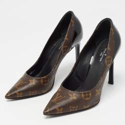 Pre Owned Louis Vuitton Brown/Black Monogram Canvas and Patent Cherie Pumps Size 37