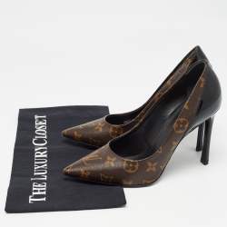 Pre Owned Louis Vuitton Brown/Black Monogram Canvas and Patent Cherie Pumps Size 37