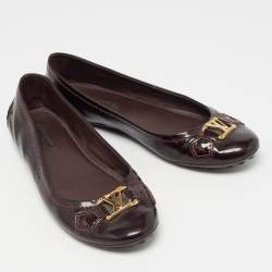 Louis Vuitton Burgundy Patent Leather Oxford Ballet Flats Size 36.5