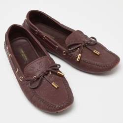 Louis Vuitton Burgundy Leather Gloria Bow Slip On Loafers Size 37