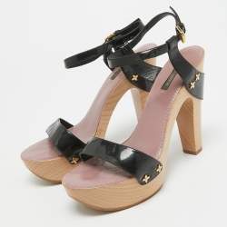 Louis Vuitton Black Patent Leather  Ankle Strap Sandals Size 38