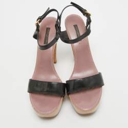 Louis Vuitton Black Patent Leather  Ankle Strap Sandals Size 38