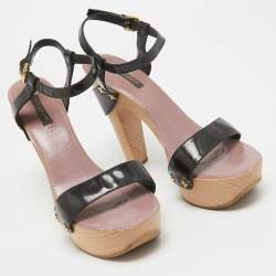 Louis Vuitton Black Patent Leather  Ankle Strap Sandals Size 38
