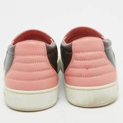 Pre Owned Louis Vuitton Brown/Pink Leather and Canvas Frontrow Sneakers Size 36.5