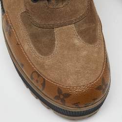 Pre Owned Louis Vuitton Brown/Black Suede and Monogram Canvas Laureate Combat Boots Size 40