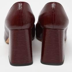 Pre Owned Louis Vuitton Burgundy Patent Leather Block Heel Pumps Size 37
