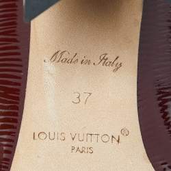Pre Owned Louis Vuitton Burgundy Patent Leather Block Heel Pumps Size 37