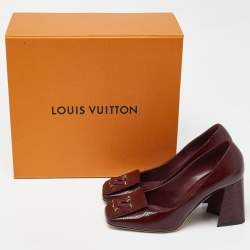 Pre Owned Louis Vuitton Burgundy Patent Leather Block Heel Pumps Size 37