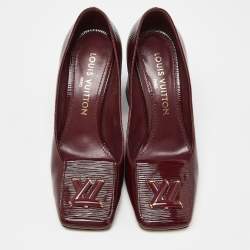 Pre Owned Louis Vuitton Burgundy Patent Leather Block Heel Pumps Size 37