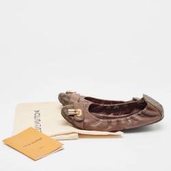 Louis Vuitton Brown Glitter Nubuck and Monogram Canvas Lucky Ballet Flats Size 38.5