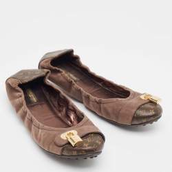 Louis Vuitton Brown Glitter Nubuck and Monogram Canvas Lucky Ballet Flats Size 38.5