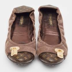 Louis Vuitton Brown Glitter Nubuck and Monogram Canvas Lucky Ballet Flats Size 38.5