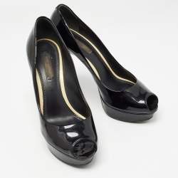 Louis Vuitton Black Patent Leather Eyeline Peep Toe Pumps Size 37