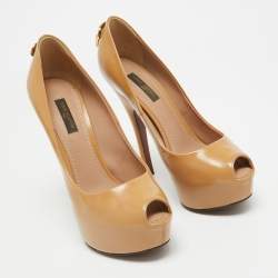 Louis Vuitton Beige Patent Leather Oh Really! Platform Pumps Size 37
