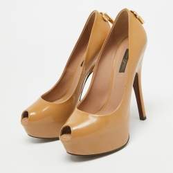 Louis Vuitton Beige Patent Leather Oh Really! Platform Pumps Size 37