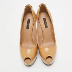 Louis Vuitton Beige Patent Leather Oh Really! Platform Pumps Size 37