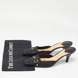 Louis Vuitton Black Monogram Canvas and Leather Slide Mules Size 38.5