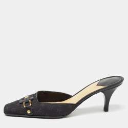 Louis Vuitton Black Monogram Canvas and Leather Slide Mules Size 38.5
