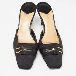 Louis Vuitton Black Monogram Canvas and Leather Slide Mules Size 38.5