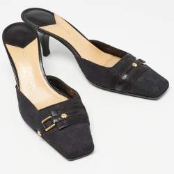 Louis Vuitton Black Monogram Canvas and Leather Slide Mules Size 38.5