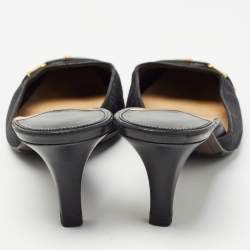 Louis Vuitton Black Monogram Canvas and Leather Slide Mules Size 38.5