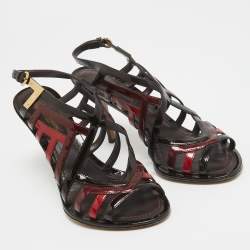 Pre Owned Louis Vuitton Multicolor Patent Strappy Sandals Size 37