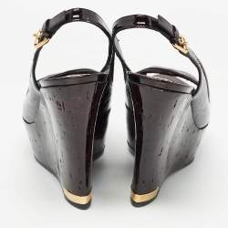 Louis Vuitton Dark Burgundy Monogram Patent Leather Pantheon Wedge Sandals Size 39