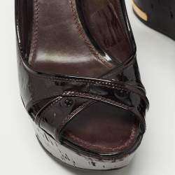 Louis Vuitton Dark Burgundy Monogram Patent Leather Pantheon Wedge Sandals Size 39