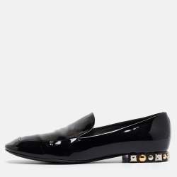 Louis Vuitton Black Patent Leather Studded Smoking Slipper Size 36.5