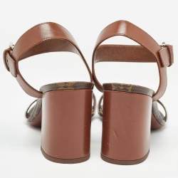 Louis Vuitton Silver/Brown Leather Bloom Ankle Strap Sandals Size 38.5