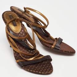 Louis Vuitton Brown/Gold Python Leather Strappy Sandals Size 39