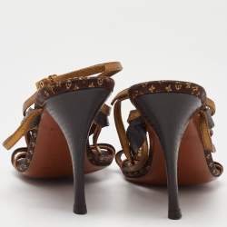 Louis Vuitton Brown/Gold Python Leather Strappy Sandals Size 39