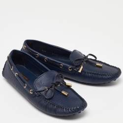 مملوكة مسبقًا Louis Vuitton Blue Epi Leather Bow Gloria Slip On Loafers Size 38