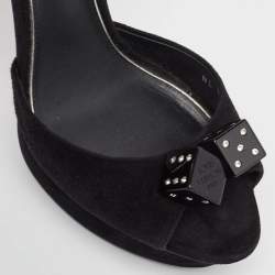 Louis Vuitton Black Suede Studded Dice Platform Ankle Strap Sandals Size 37.5