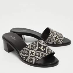 Louis Vuitton Black/White Denim Lock It Sandals Size 38.5