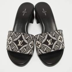 Louis Vuitton Black/White Denim Lock It Sandals Size 38.5