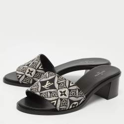 Louis Vuitton Black/White Denim Lock It Sandals Size 38.5