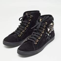 Louis Vuitton Black Suede Crystal Embellished High Top Sneakers Size 38