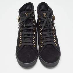 Louis Vuitton Black Suede Crystal Embellished High Top Sneakers Size 38