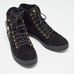 Louis Vuitton Black Suede Crystal Embellished High Top Sneakers Size 38