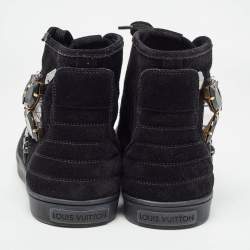 Louis Vuitton Black Suede Crystal Embellished High Top Sneakers Size 38