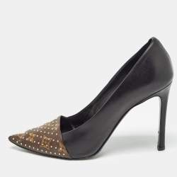 Louis Vuitton Brown/Black Studded Monogram Canvas and Leather Pointed Toe Pumps Size 39